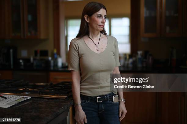 Louise Guy poses for a portrait in South Dartmouth, MA on June 1, 2018. Guy's former boyfriend Warren R. Broughton faces charges of assault and...