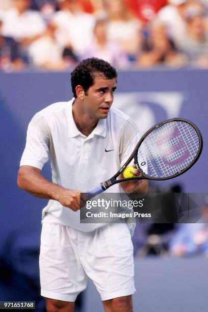 Pete Sampras plays tennis at the US Open circa 2000 in New York City.