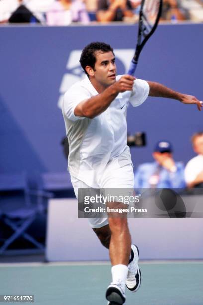 Pete Sampras plays tennis at the US Open circa 2000 in New York City.