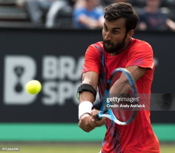 Yuki Bhambri from India in action during Day One of the Libema Open 2018 on June 11, 2018 in Rosmalen, Netherlands.