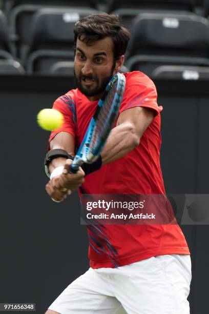 Yuki Bhambri from India in action during Day One of the Libema Open 2018 on June 11, 2018 in Rosmalen, Netherlands.