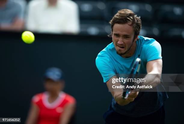 Daniil Medvedev from Russia in action during Day One of the Libema Open 2018 on June 11, 2018 in Rosmalen, Netherlands.