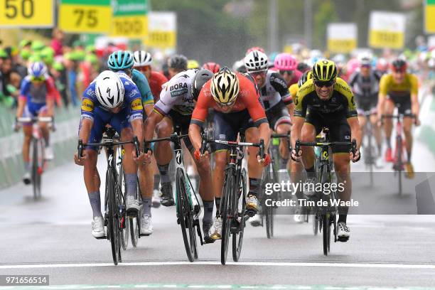 Sprint / Arrival / Sonny Colbrelli of Italy and Bahrain Merida Pro Team / Celebration / Fernando Gaviria of Colombia and Team Quick-Step Floors /...