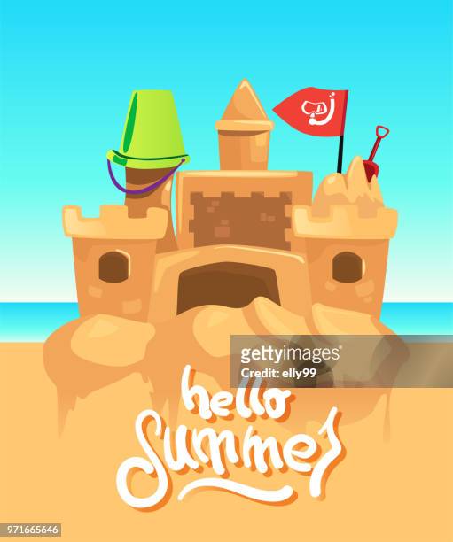 ilustrações de stock, clip art, desenhos animados e ícones de summer illustration of sand castle - elly99