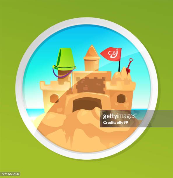ilustrações de stock, clip art, desenhos animados e ícones de summer illustration of sand castle - elly99