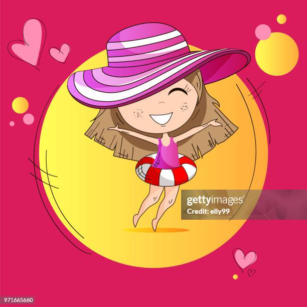 ilustrações de stock, clip art, desenhos animados e ícones de cartoon girl - symbol of this summer - elly99