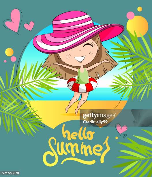 ilustrações de stock, clip art, desenhos animados e ícones de cartoon girl - symbol of this summer - elly99