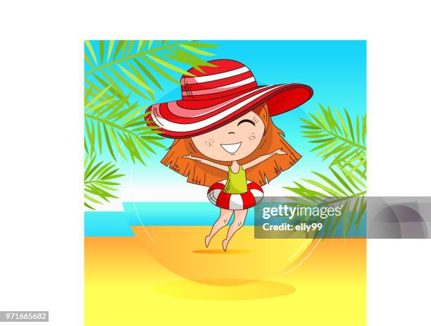 ilustrações de stock, clip art, desenhos animados e ícones de cartoon girl - symbol of this summer - elly99