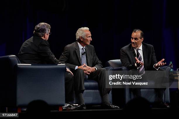 Simers, Sandy Koufax and Joe Torre speak at the "Koufax And Torre - Safe At Home" event at Nokia Theatre LA Live on February 27, 2010 in Los Angeles,...