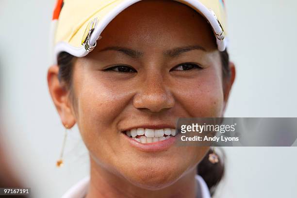 Ai Miyazato of Japan smiles after winning the HSBC Women's Champions at Tanah Merah Country Club on February 28, 2010 in Singapore, Singapore.