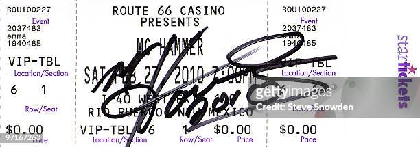 An autographed ticket by M.C. Hammer from his performance at Route 66 Casino's Legends Theater on February 27th, 2010 in Albuquerque, New Mexico.