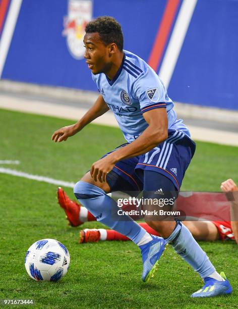 Jonathan Lewis of New York City FC in action against in the New York Red Bulls during the fourth round match of the 2018 Lamar Hunt U.S. Open Cup at...