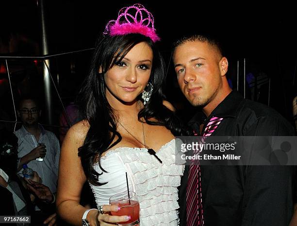Television personality Jenni "JWoWW" Farley from the MTV show, "Jersey Shore" and her boyfriend and manager Tom Lippolis appear at Moon nightclub at...