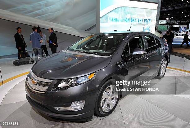 The Chevrolet Volt electric car on display during the the second press preview day at the 2010 North American International Auto Show January 12,...