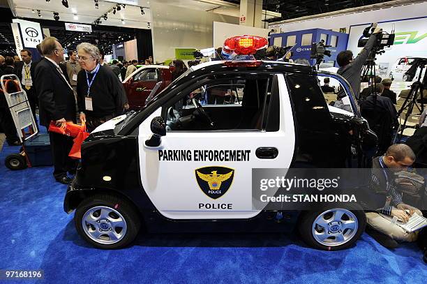 The CT&T Police EV electric car is displayed during the the second press preview day at the 2010 North American International Auto Show January 12,...