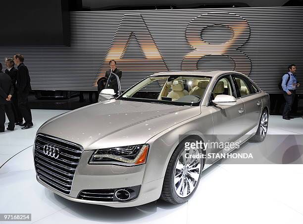 The Audi A8 on display during the the second press preview day at the 2010 North American International Auto Show January 12, 2010 at Cobo Center in...