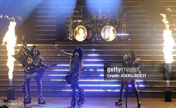 Rock band "Kiss" performs on stage during the 187th edition of the TV show "Wetten, dass..?" on February 27, 2010 in Erfurt, central-eastern Germany....
