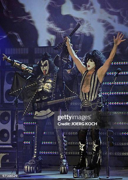 Rock band "Kiss" performs on stage during the 187th edition of the TV show "Wetten, dass..?" on February 27, 2010 in Erfurt, central-eastern Germany....