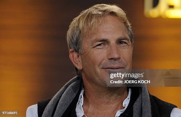 Actor and singer Kevin Costner looks on during the 187th edition of the TV show "Wetten, dass..?" on February 27, 2010 in Erfurt, central-eastern...