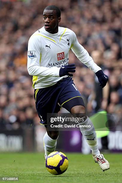 Sebastien Bassong of Tottenham runs with the ball during the Barclays Premier League match between Tottenham Hotspur and Everton at White Hart Lane...