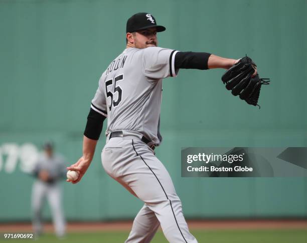 Chicago White Sox starting pitcher Carlos Rodon delivers a pitch during the first inning. The Boston Red Sox host the Chicago White Sox in a regular...