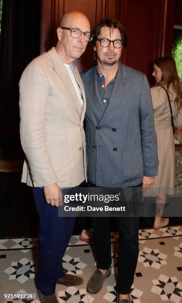 Dylan Jones and Oliver Spencer attend the GQ Dinner co-hosted by Dylan Jones and Loyle Carner to celebrate London Fashion Week Men's June 2018 at...