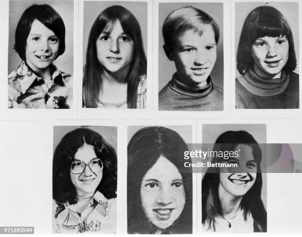 Children murdered by unknown man in Detroit's affluent suburbs. Children from left to right: Timothy King, Kristine Mihelich, Mark Stebbins, Jill...