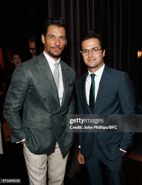 David Gandy and Nelson Piquet Jr attend the GQ Dinner co-hosted by Loyle Carner during London Fashion Week Men's June 2018 at the on June 11, 2018 in...