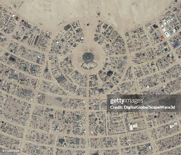 DigitalGlobe via Getty Images close-up imagery of the 2017 Burning Man Festival in Northwest Nevada.