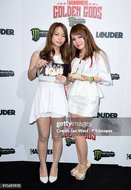 Lovebites in the press room with their Best New Band award at the Metal Hammer Golden Gods Awards 2018 held at indigo at The O2 in London.