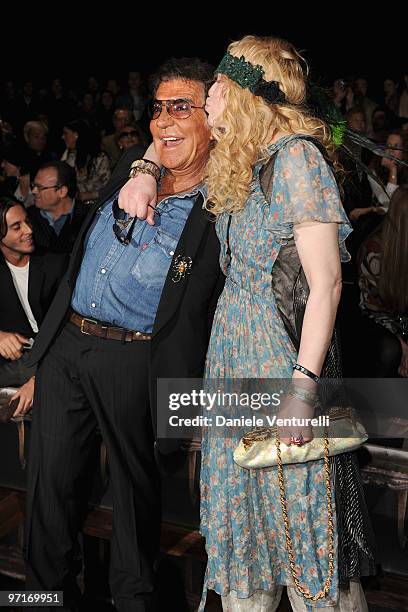 Designer Roberto Cavalli and Courtney Love attends Roberto Cavalli Milan Fashion Week Autumn/Winter 2010 show on February 28, 2010 in Milan, Italy.