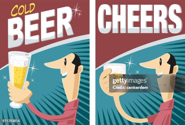 cold beer and whiskey - happy hour stock illustrations