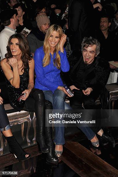 Elisabetta Canalis, Elena Santarelli and Morgan attend Roberto Cavalli Milan Fashion Week Autumn/Winter 2010 show on February 28, 2010 in Milan,...