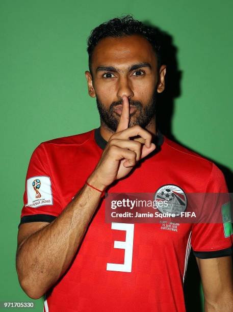 Ahmed Elmohamady of Egypt poses during the official FIFA World Cup 2018 portrait session at The Local hotel on June 11, 2018 in Grozny, Russia.