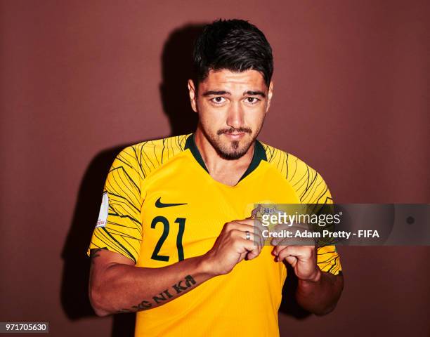 Dimitrios Petratos of Australia poses for a portrait during the official FIFA World Cup 2018 portrait session at Trudovyne Rezeny on June 11, 2018 in...