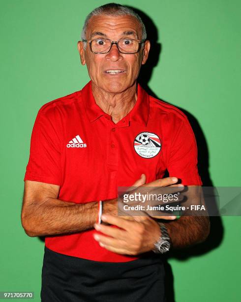 Head coach Hector Cuper of Egypt poses during the official FIFA World Cup 2018 portrait session at The Local hotel on June 11, 2018 in Grozny, Russia.