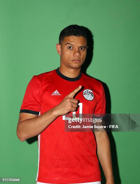 Saad Samir of Egypt poses during the official FIFA World Cup 2018 portrait session at The Local hotel on June 11, 2018 in Grozny, Russia.