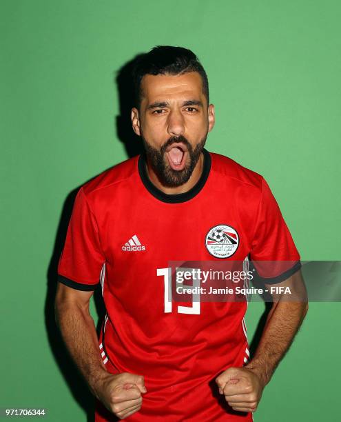 Abdallah Said of Egypt poses during the official FIFA World Cup 2018 portrait session at The Local hotel on June 11, 2018 in Grozny, Russia.