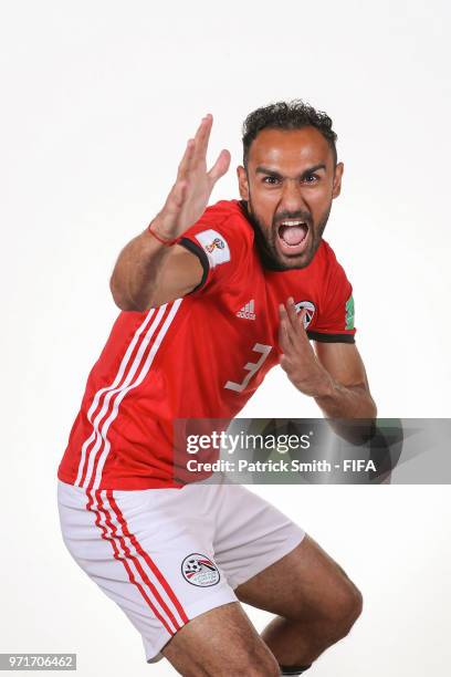 Ahmed Elmohamady of Egypt poses for a portrait during the official FIFA World Cup 2018 portrait session at The Local Hotel on June 11, 2018 in...