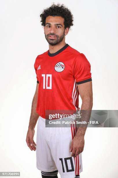 Mohamed Salah of Egypt poses for a portrait during the official FIFA World Cup 2018 portrait session at The Local Hotel on June 11, 2018 in Gronzy,...