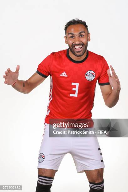 Ahmed Elmohamady of Egypt poses for a portrait during the official FIFA World Cup 2018 portrait session at The Local Hotel on June 11, 2018 in...