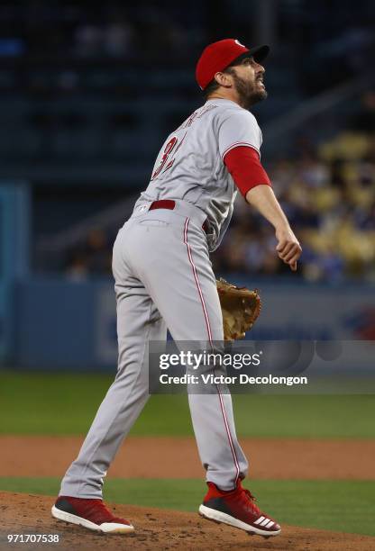 Pitcher Matt Harvey of the Cincinnati Reds pitches in the first inning during the MLB game against the Los Angeles Dodgers at Dodger Stadium on May...