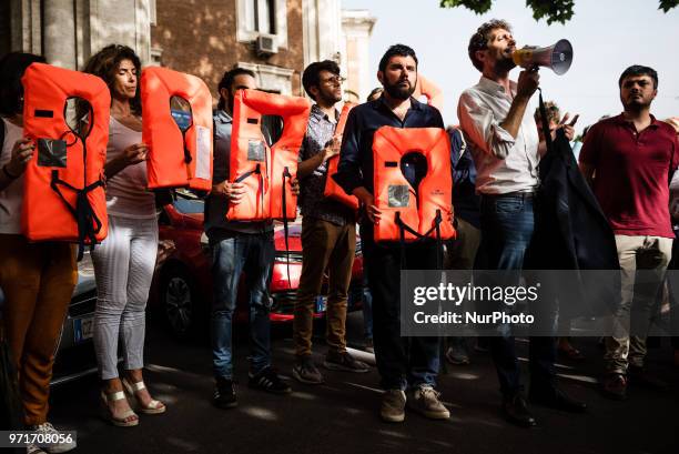 Riccardo Magi , Radicali Italiani National Secretary, attends a rally in Rome, Italy, on June 11, 2018 against Italian government decision to block...