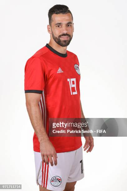 Abdallah Said of Egypt poses for a portrait during the official FIFA World Cup 2018 portrait session at The Local Hotel on June 11, 2018 in Gronzy,...