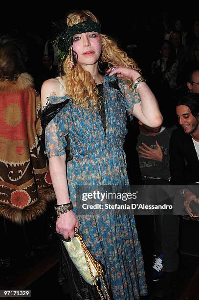 Courtney Love attends the Roberto Cavalli Milan Fashion Week Autumn/Winter 2010 show on February 28, 2010 in Milan, Italy.