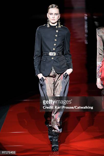 Model walks the runway at the Etro show during Milan Fashion Week Autumn/Winter 2010 on February 27, 2010 in Milan, Italy.