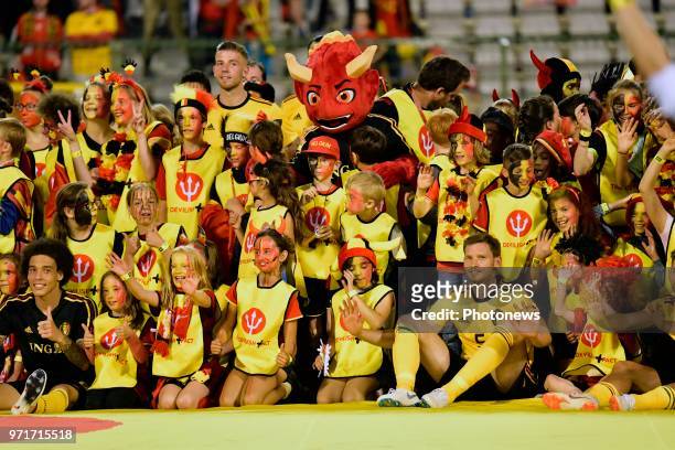 Players and 400 Foster children attending during a FIFA international friendly match between Belgium and Costa Rica as preparation for the 2018 FIFA...