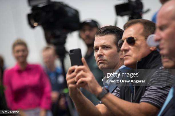 Donald Trump Jr. Attends a ribbon cutting event for a new clubhouse at Trump Golf Links at Ferry Point, June 11, 2018 in The Bronx borough of New...