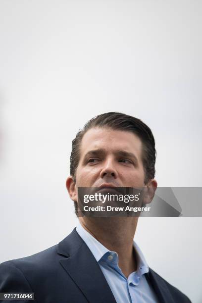 Donald Trump Jr. Arrives for a ribbon cutting event for a new clubhouse at Trump Golf Links at Ferry Point, June 11, 2018 in The Bronx borough of New...