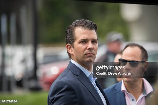 Donald Trump Jr. Arrives for a ribbon cutting event for a new clubhouse at Trump Golf Links at Ferry Point, June 11, 2018 in The Bronx borough of New...